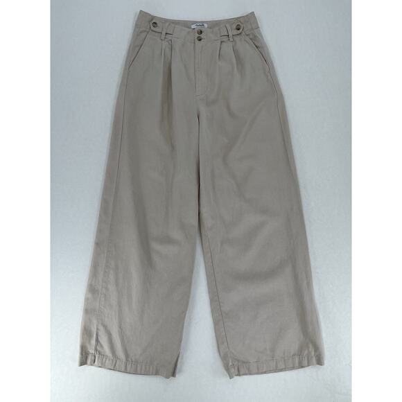 Madewell Pants - Madewell Pleated Wide Leg Size 8 Beige Lyocell Linen Blend High Rise Trouser